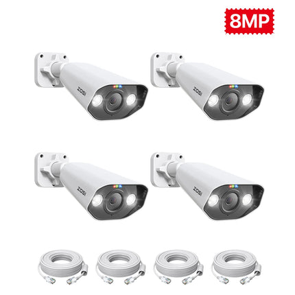 ZOSI 4K PoE Security Cameras with Ethernet Cables 8MP Weatherproof Outdoor Add-on Bullet/Dome Camera Only Work with ZOSI PoE NVR