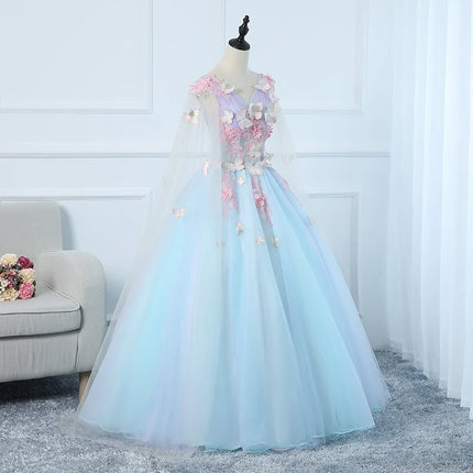 Customized Sky Blue Ball Gown Quinceanera Dresses Tulle Appliques Prom Birthday Party Gowns Formal Occasion Vestido De Noche