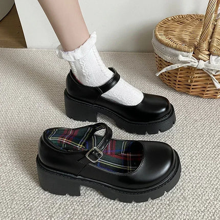 Platform Shoes for Women Mary Jane Shoes Concise Lolita Black Heeled Shoes Student College Sweet Medium Heel Women Single Shoe