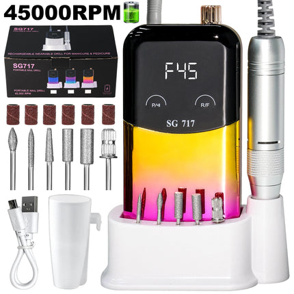 45000RPM Electric Nail File Professional Nail Polishing Machine Rechargeable Low Noise Nail Sander File For Manicure Salon