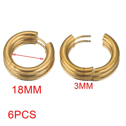 6pcs Stainless Steel 4mm Thick Earrings Gold Plated Large Round Korean Ear Rings Hoop Earring for Women Female Jewelry Luxury