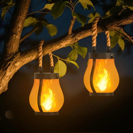 Solar Flickering Flame Lights Hanging Solar Powered Lantern Patio Porch Garden Decoration Camping Light Outdoor Table Decor