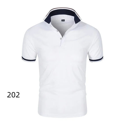 Summer Men's Short Sleeve Collar Tshirts New Solid Color Casual Polo Shirt Trendy Breathable Loose Basic Splice Top