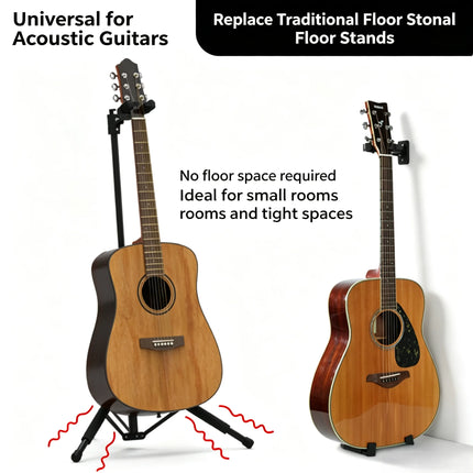 AUPHY SGS22 Acoustic Guitar Stand Clip-on 2Pcs, Seamless Play-to-Rest Switching Ultra-light Portable Mini Floor Holder Black