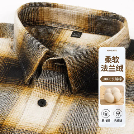 50S 2025 New In Autumn and Winter Pure Thick Cotton Flannel Polished Plaid Shirt With Pocket Men's Casual  Long-sleeved Shirt