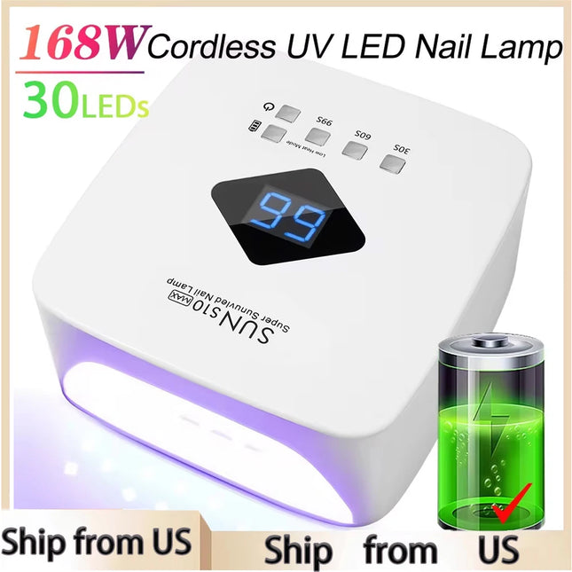 168W UV LED Nagellampe Wiederaufladbarer Nageltrockner mit großem LCD-Display Professionelle Gel-Aushärtungslampe 4 Timer Auto-Sensor für den Salongebrauch