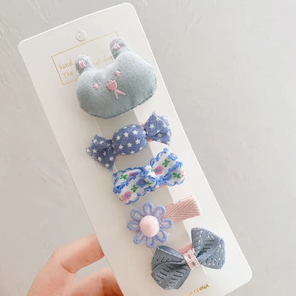 5pcs/set Baby Girls Cute Princess Hairpins Headband Bow Flower Korean Hair Pins Clips for Children Mini Soft Kids Accessories