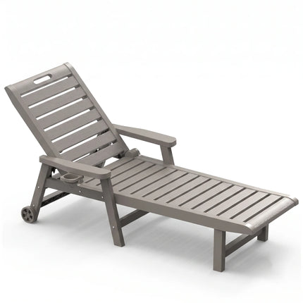 Indoor & Outdoor Plastic Chaise Lounge Chair, Adjustable Backrest Weather Resistant Patio Sun Lounger for Poolside Garden Backyard