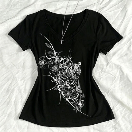 Punk slim fit streetwear fashion T-shirt Y2K retro subculture T-shirt women's American Grunge short sleeved top retro