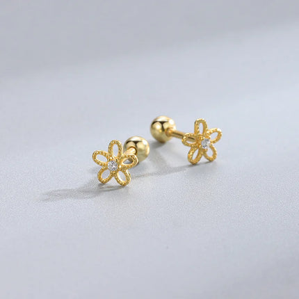 Korean Fashion Pink Zirconic Bear Screw Earrings For Women Girls Cute Animal Cartilage Helix Tragus Ear Piercing Jewelry Gift