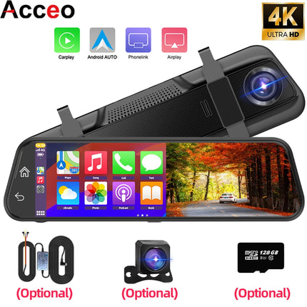 4K HD Car DVR Touch Screen Carplay & Android Auto Dash Cam Night Vision Video Recorder Driving Recorder