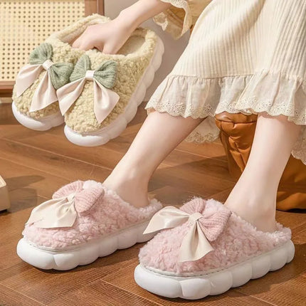 Winter Cute Butterfly Cotton Slippers for Women Non Slip Thick Sole Fluffy Indoor House Shoes Warm Maternity Home Footwear