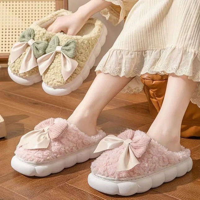 Winter Cute Butterfly Cotton Slippers for Women Non Slip Thick Sole Fluffy Indoor House Shoes Warm Maternity Home Footwear