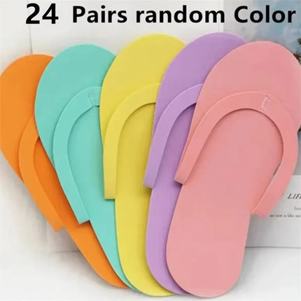 12/24/36 Pairs Random Color Men Women Slippers Foam Disposable Slippers For Salon Spa Hotel Pedicure Foot Flip Flop Slipper