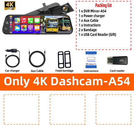 4K HD Car DVR Touch Screen Carplay & Android Auto Dash Cam Night Vision Video Recorder Driving Recorder