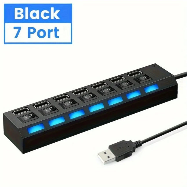 7 Ports USB 2.0 Hub LED 5Gbps High Speed Multiports USB Power Adapter Expander USB Splitter With Switch For Laptop - product
