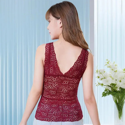 Ubowen For 40100kg Deep V Lace Plus Size Women Camisole Top With Chest Pads For Women Wide Shoulder Straps