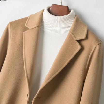 Men's Winter Long Coat Knee Length Warm And Wwindproof Single Breasted Suit Collar Camel Color