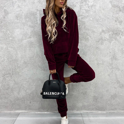 Autumn Winter Velvet Tracksuit Set Elegant Soft Pocket Pullover Top Female Loose Sweatsuit Pants Suit Two Piece Set Outfits 2025