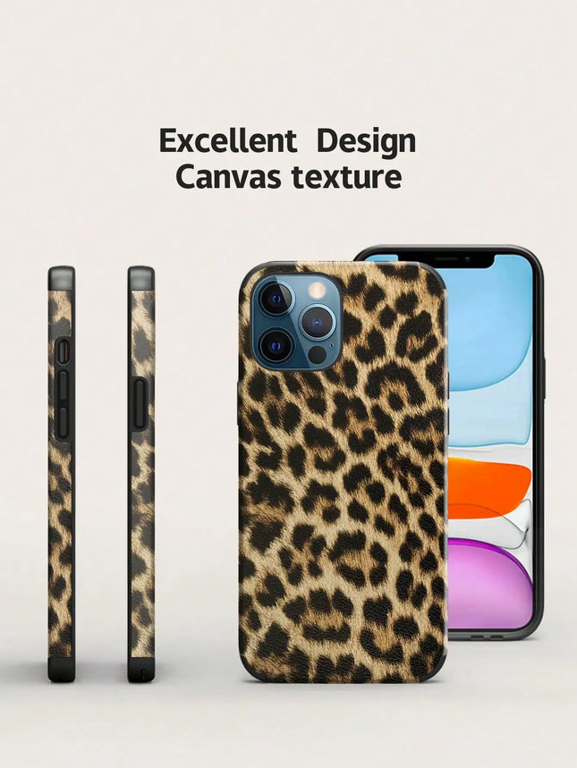 1 Funda blanda de cuero sintético con estampado de leopardo, anticaídas y a prueba de golpes, con diseño de cinturón giratorio, adecuada para iPhone
