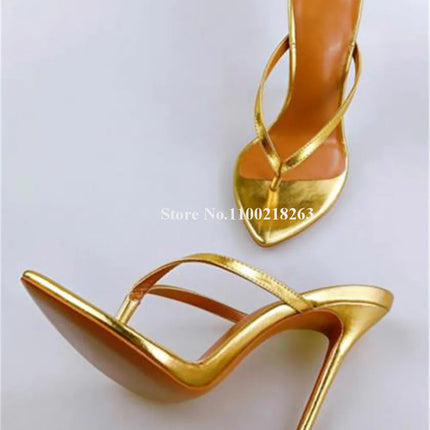 Summer Fashion Pointed Open Toe Clip Toe Thin Heel Slippers Gold Yellow Patchwork Stiletto Heel Sandals Dress Heels