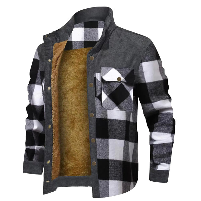 Herren Winter Wollgefüttertes Flanell Kariertes Hemd Jacke Mit Knopf Kapuze Langärmelige Jacke Herren Pullover Mäntel