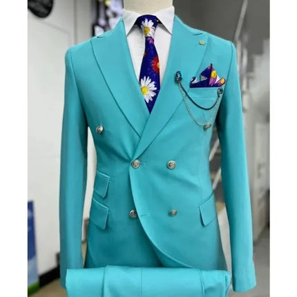 Suits for Men 2 Piece Solid Color Formal Business Casual Male Suit Fashion Peak Lapel Double Breasted Wedding Groom Tuxedo