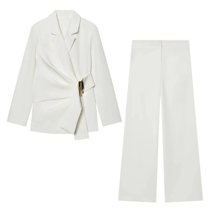 KONDALA Office Lady Chic White Women Blazer Suit Solid Long Sleeve Blazer Long Zipper Pants Fashion 2026 Spring Summer Suit