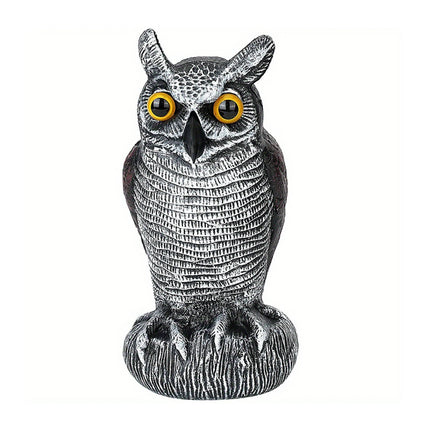 Realistic Solar Fake Owl Decoy Plastic Owl Scarecrow Sculpture with Red Flashing Eyes and Sound For Garden Yard Scare Birds