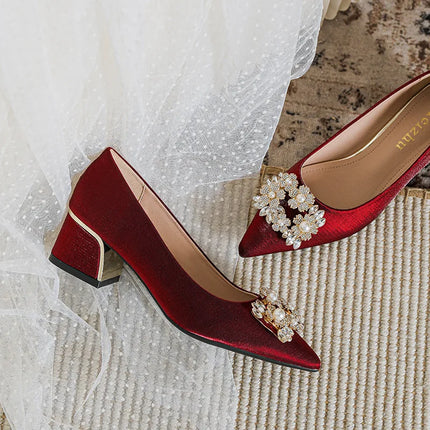 New Shoes for Women Fashion Pumps OL Crystal High Heels Shoes Ladies Beautiful Dress Wedding Shoes Big Size