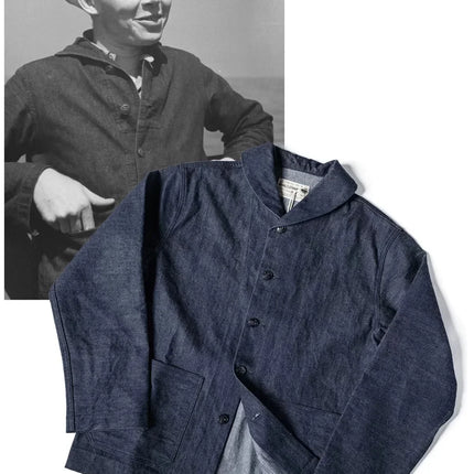 Rugged Bronson 1922 USN Denim Dungaree Jumper Vintage Sailors Deck Work Jacket Indigo