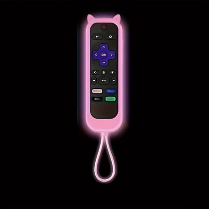 Glow in the dark cute cat's ears shaped silicone universal remote control cover with  for TCL Hisense Roku TV remote control