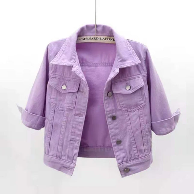 Women Denim Jacket Spring Autumn Short Coat Pink Jean Jackets Casual Tops Purple Yellow Purple Blue - product image 2