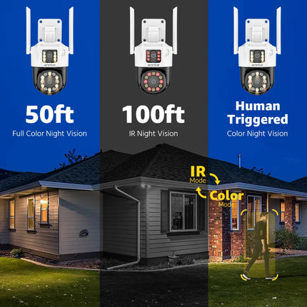 ANNKE 3+3MP Dual-Lens PT Security Camera Wireless WiFi Outdoor IP Camera with Two-Way Audio Human Detection, Auto Tracking, Dual-Color Night Vision, Red & Blue Light Alarm, IP66 Waterproof