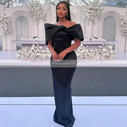 Black Mermaid Satin Evening Dress for Women  Full Length Off the Shoulder Formal Night Party Dress robes de soirée Customized