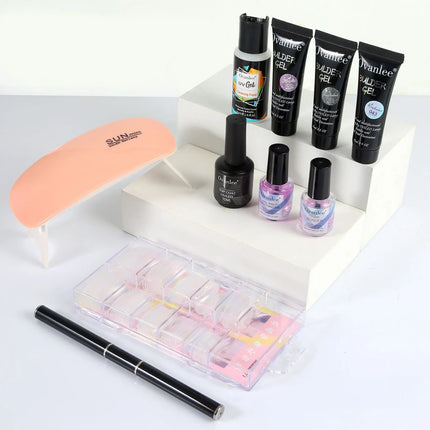Ovanlee 13pcs gift box packaging,Builder Gel, Nail Cleanser, Base Coat, Bonder, Top Coat, UV/LED Nail Lamp, Nail Forms
