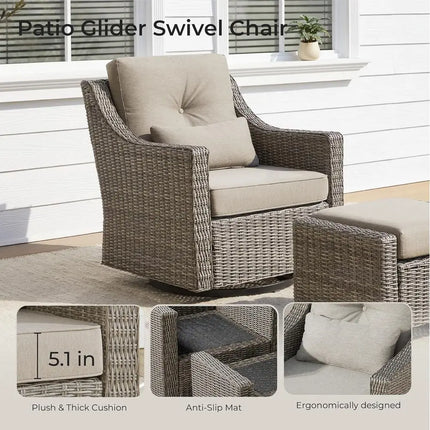 360° Swivel Wicker Rocking Chair with Cushions for Outdoor, Patio, Garden, and Poolside