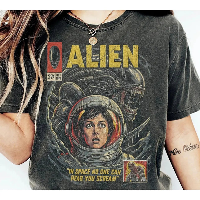 Retro Alien Film 1979 Comic T-Shirt Reines Baumwoll T-Shirt Sommer Neuer Stil Unisex Lässiges Mode T-Shirt
