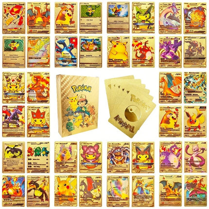 Spain Pockmarked 55 Pokemon Table Game Cards Gold Foil Card Silver Foil Black Foil Multilingual. Pokemon Card Anime