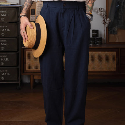 Red Tornado Linen Cotton Casual Pants Summer Men's Lightweight Breathable Leisure Trousers Loose Fit