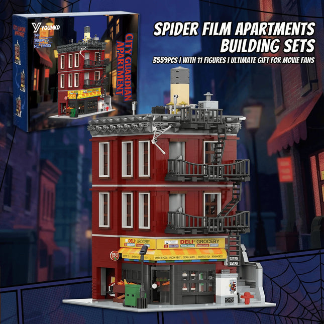 Spider Deli Apartment Building Blocks With 11 Figures Films Hero Classic City Modular Assembly Model Kit Creative Gift 3559PCS
