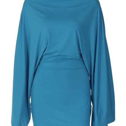 Hugcitar Solid Long Cloak Sleeve Sexy Loose Sexy Ruched Sexy Bodycon Mini Dress Fall Winter Women Fashion Outfit Party Festival