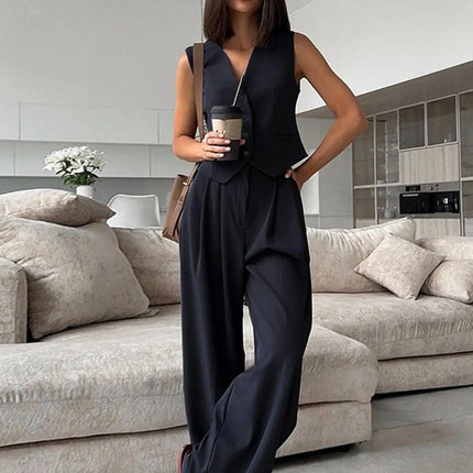 Fashion suit vest, vest, vest, wide leg pants, casual suit, new professional versatile business style two-piece set
