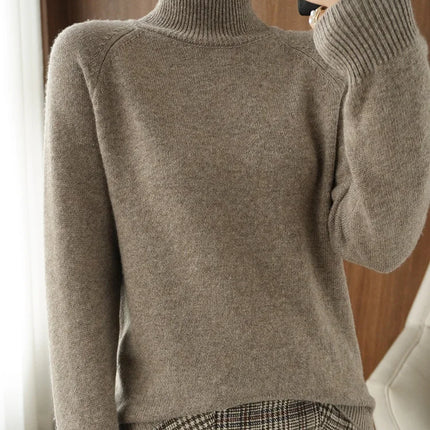 Basic Autumn Winter Merino Wool Sweater Mock Neck Cashmere Pullover Solid Color Soft Long Sleeve Basic