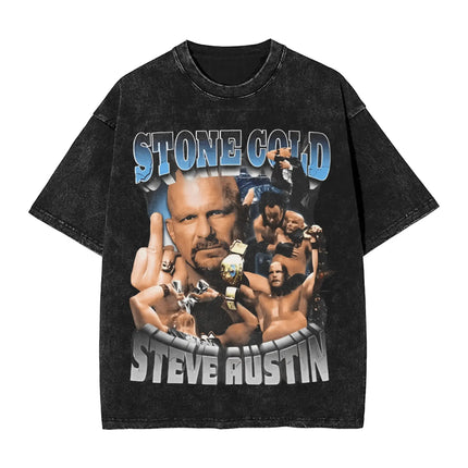 Steve Austin Men T Shirt Washed  Funny Tee Shirt Short Sleeve Crewneck T-Shirt Pure Cotton Plus Size Clothes