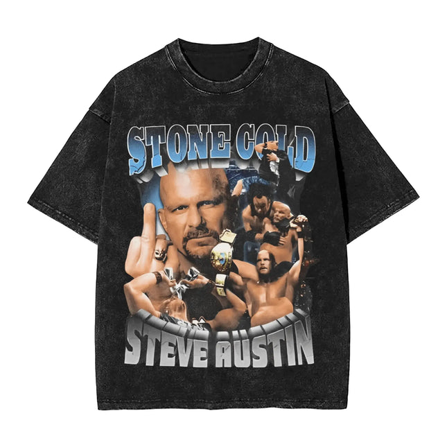 Steve Austin Herren T-Shirt gewaschen lustiges T-Shirt Kurzarm Rundhals T-Shirt Reine Baumwolle Übergröße Kleidung