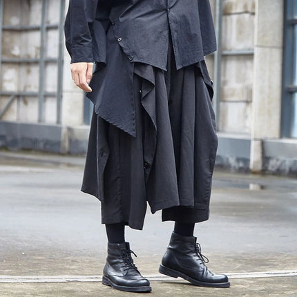 Gothic Dark Pants Y2k Irregular Side Button Samurai Pants Streetwear Fashion Nightclub Youth Trend Wide Leg Hakama Unisex 2026