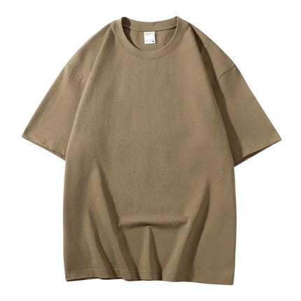 600G  Pure Cotton Short-sleeve T-shirt for Men, Loose-fitting Base Shirt with Small Neckline, Loose-fitting Pure Summer Top