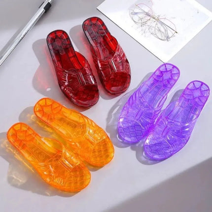 New Simple Transparent PVC Crystal Slippers Anti Slip Low-heel Slides Sandals Beachwear Shoes Flats Slippers Women Summer