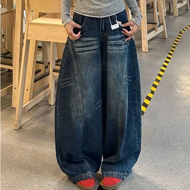 Casual Womens Y2K Loose Baggy Jeans Blue Washed High Street Vintage Cargo Pants Wide Leg Oversized Trousers Y2K Pants